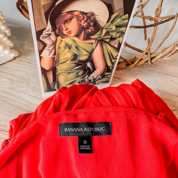 Banana Republic Poppy Red Pleated Maxi Dress-Adjustable Straps-Double Lined-SZ 8 - Picture 9 of 13